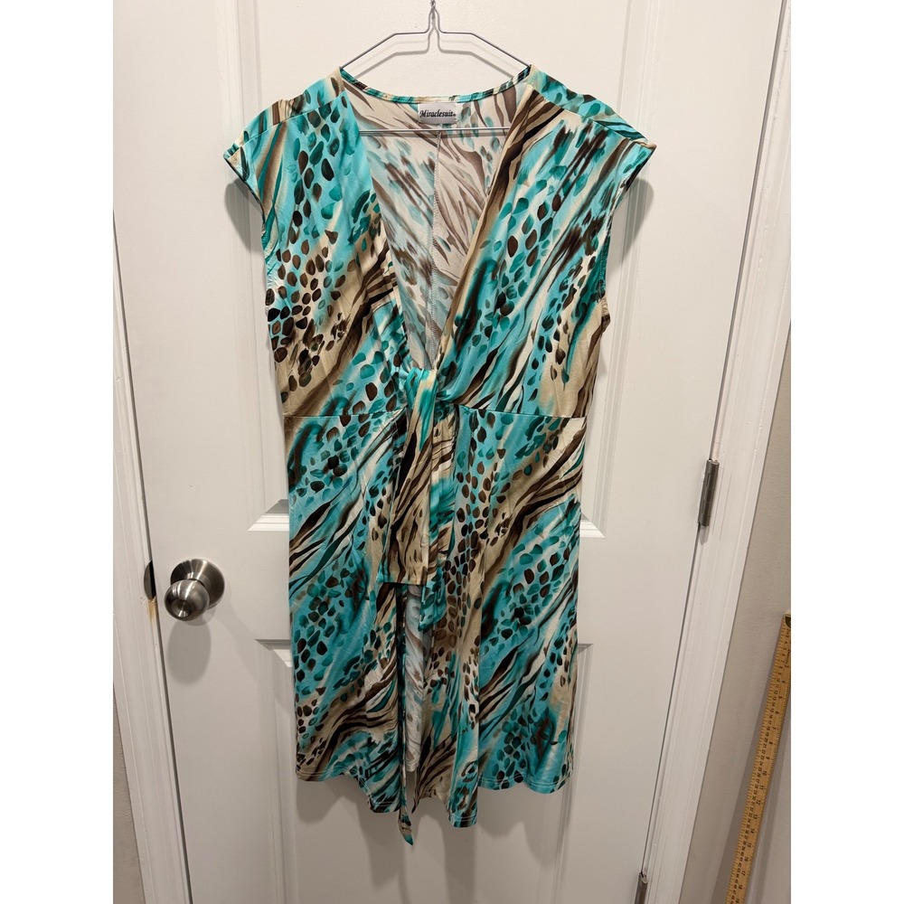 Miraclesuit Womens Swim Cover Up Animal Print Teal Size S